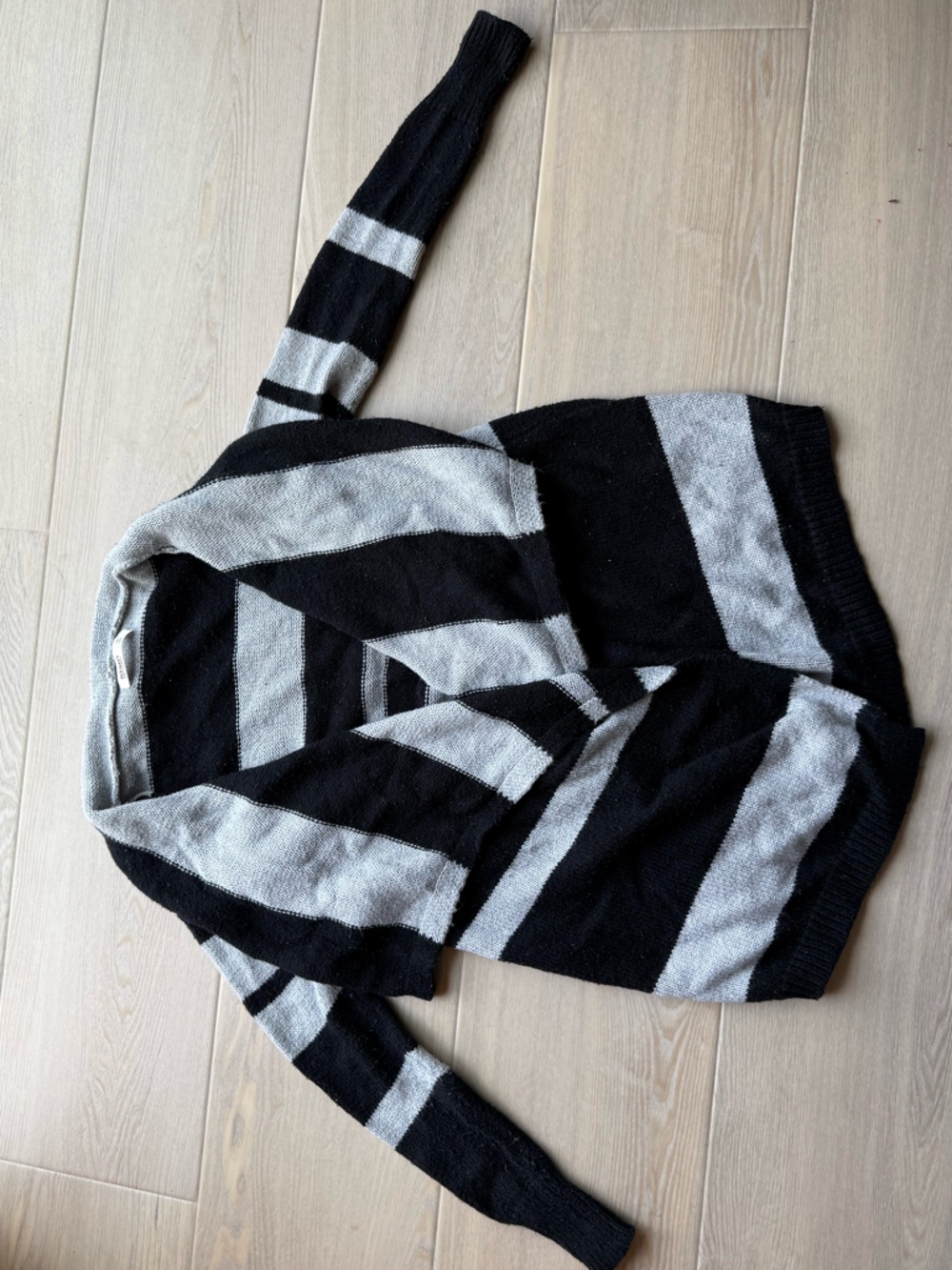 Old Navy Black and Gray Striped Open-Front Cardigan